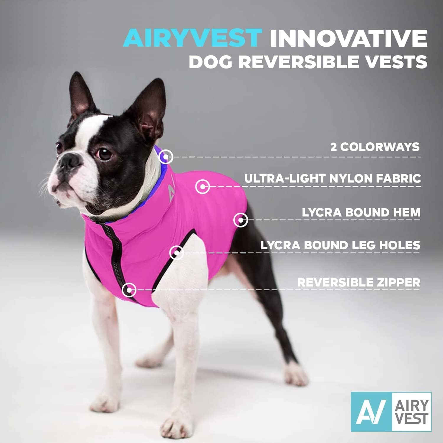 Lightweight Reversible Winter Dog Coat - Warm Dog Jacket - Water Resistant Windproof - Insulated Dog Jacket for Small, Medium & Large Dogs - Comfortable Dog Puffer Vest - S 35- Pink Purple Animals & Pet Supplies > Pet Supplies > Dog Supplies > Dog Apparel AiryVest   