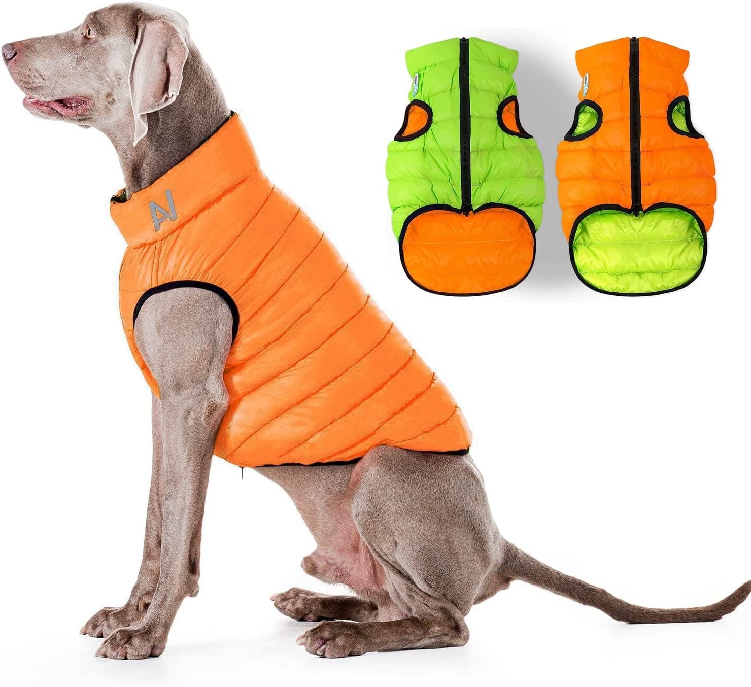 Lightweight Reversible Winter Dog Coat - Warm Dog Jacket - Water Resistant Windproof - Insulated Dog Jacket for Small, Medium & Large Dogs - Comfortable Dog Puffer Vest - S 35- Pink Purple Animals & Pet Supplies > Pet Supplies > Dog Supplies > Dog Apparel AiryVest Orange Light Green S (standard): Chest 19-20" 