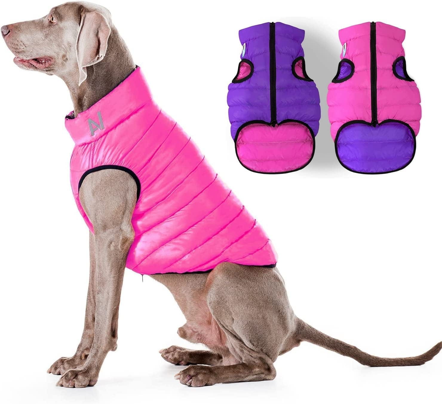 Lightweight Reversible Winter Dog Coat - Warm Dog Jacket - Water Resistant Windproof - Insulated Dog Jacket for Small, Medium & Large Dogs - Comfortable Dog Puffer Vest - S 35- Pink Purple Animals & Pet Supplies > Pet Supplies > Dog Supplies > Dog Apparel AiryVest Pink Purple M (special): Chest 22-26" 