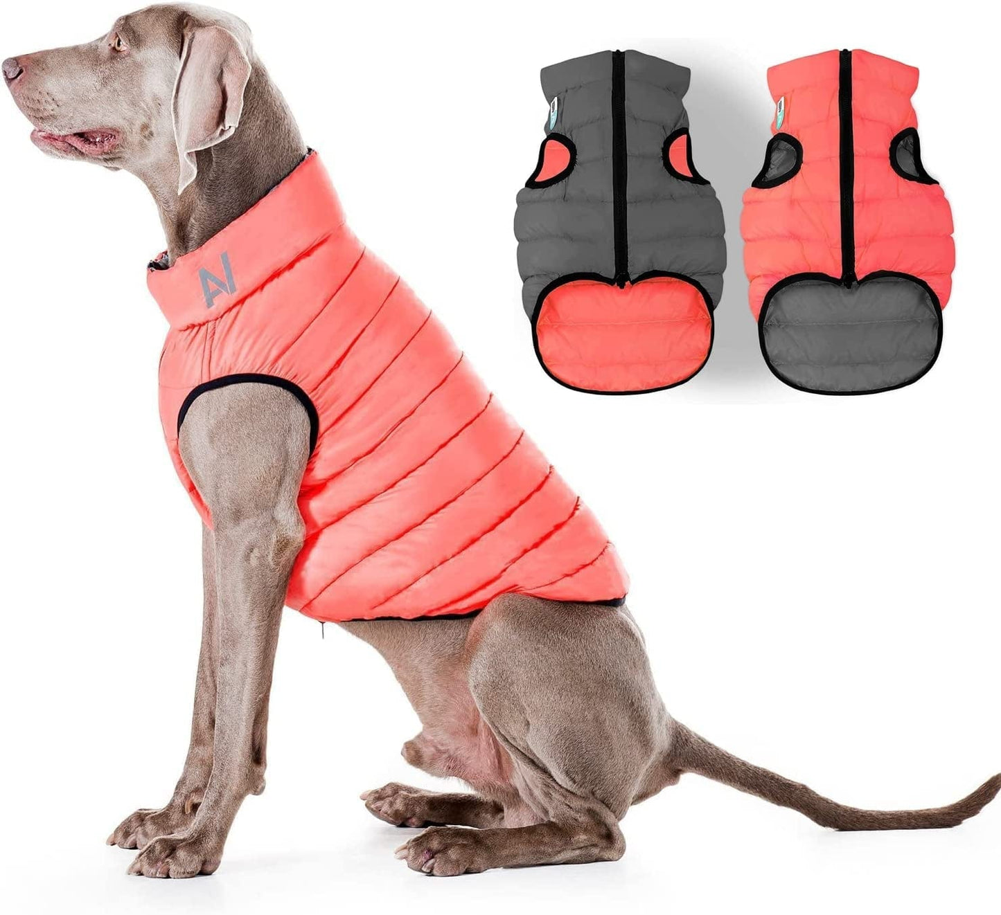 Lightweight Reversible Winter Dog Coat - Warm Dog Jacket - Water Resistant Windproof - Insulated Dog Jacket for Small, Medium & Large Dogs - Comfortable Dog Puffer Vest - S 35- Pink Purple Animals & Pet Supplies > Pet Supplies > Dog Supplies > Dog Apparel AiryVest Coral Grey S (standard): Chest 19-20" 