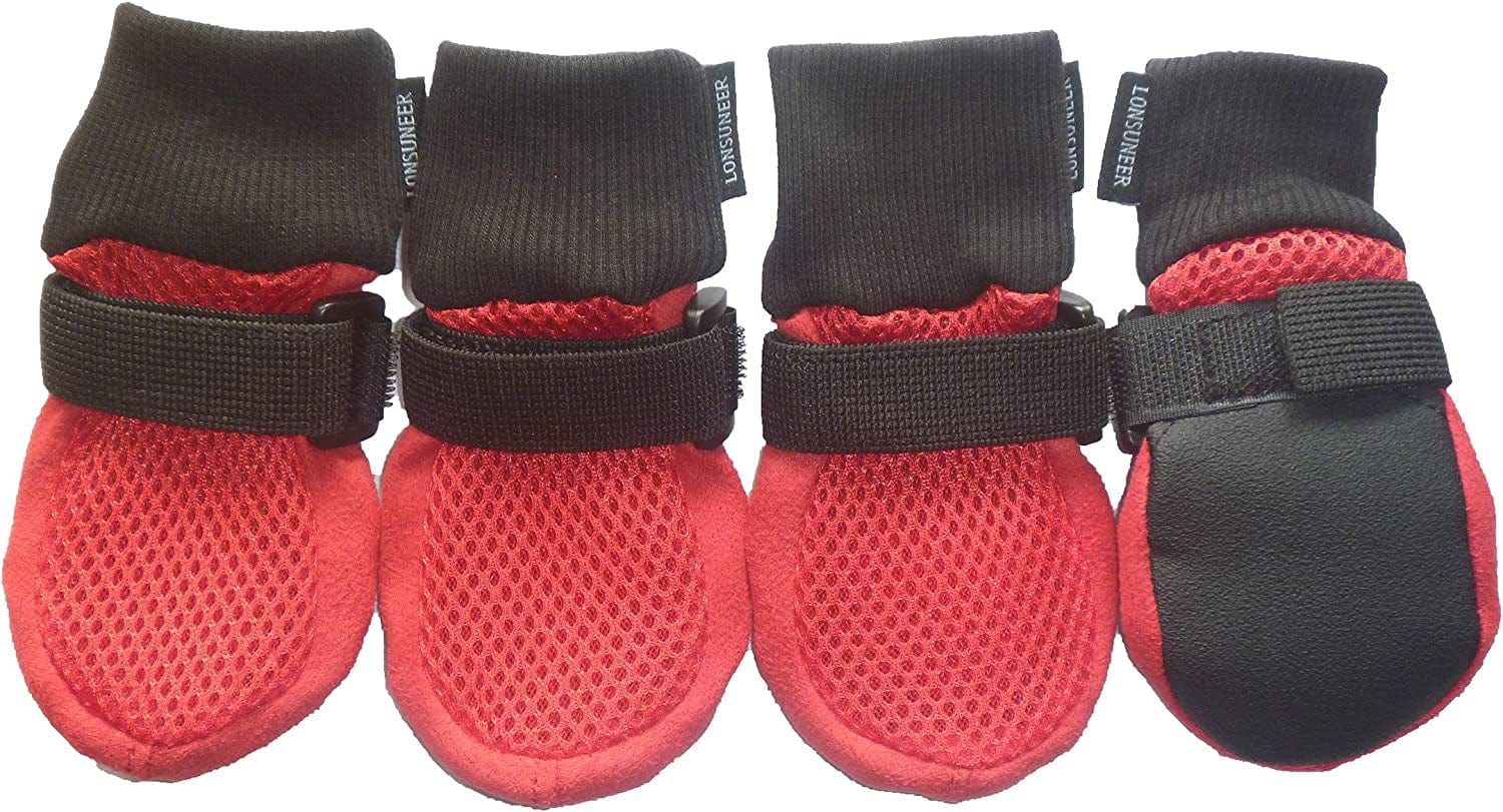 LONSUNEER Dog Boots Breathable and Protect Paws Soft Nonslip Soles Blue Color Size XS - Inner Sole Width 1.97 Inch Animals & Pet Supplies > Pet Supplies > Dog Supplies > Dog Apparel LONSUNEER Red Small - Inner Sole Width 2.17 Inch 