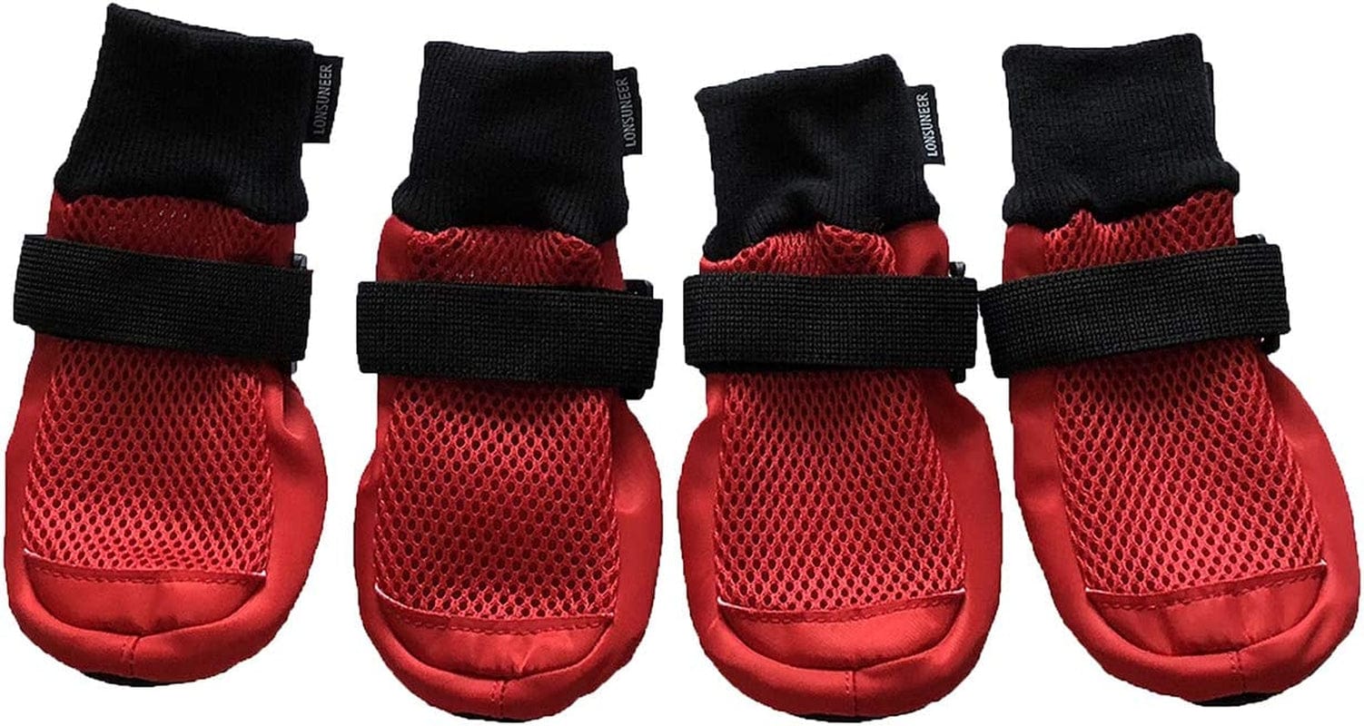 LONSUNEER Dog Boots Breathable Protect Paws Soft Nonslip Soles Set of 4 Size Large Color Red Animals & Pet Supplies > Pet Supplies > Dog Supplies > Dog Apparel Lifeful Red Large 