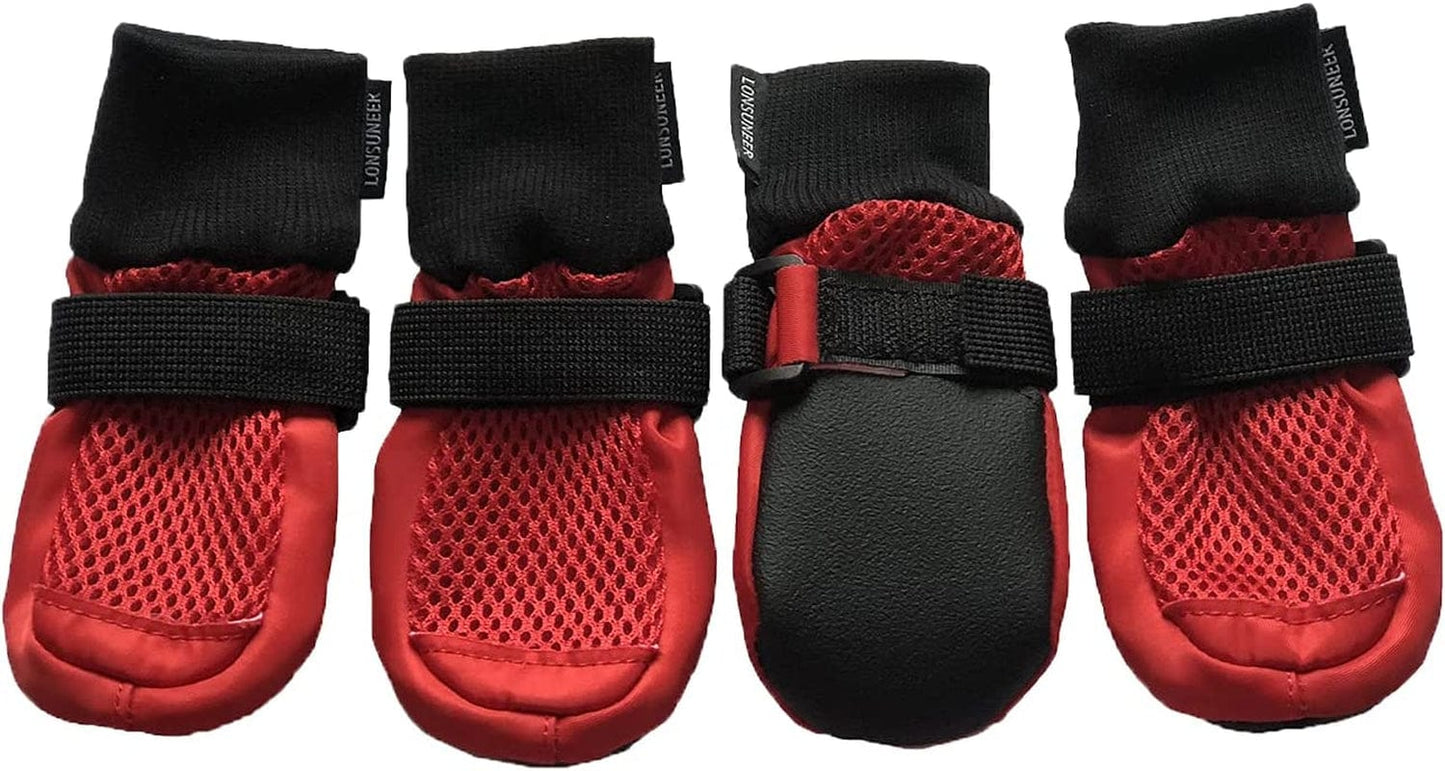 LONSUNEER Dog Boots Breathable Protect Paws Soft Nonslip Soles Set of 4 Size Large Color Red Animals & Pet Supplies > Pet Supplies > Dog Supplies > Dog Apparel Lifeful Red Small 
