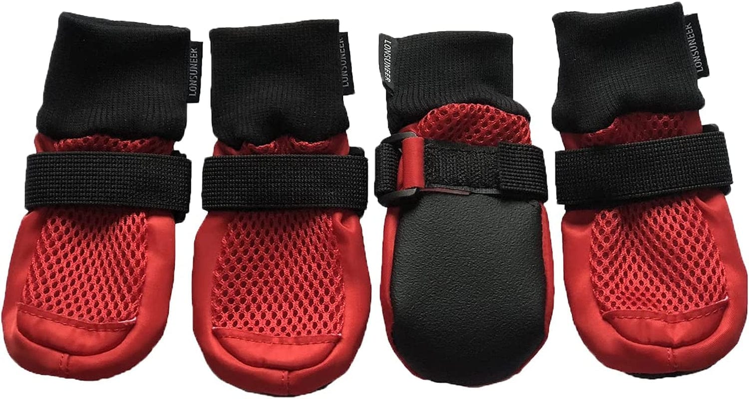 LONSUNEER Dog Boots Breathable Protect Paws Soft Nonslip Soles Set of 4 Size Large Color Red Animals & Pet Supplies > Pet Supplies > Dog Supplies > Dog Apparel Lifeful Red Small 