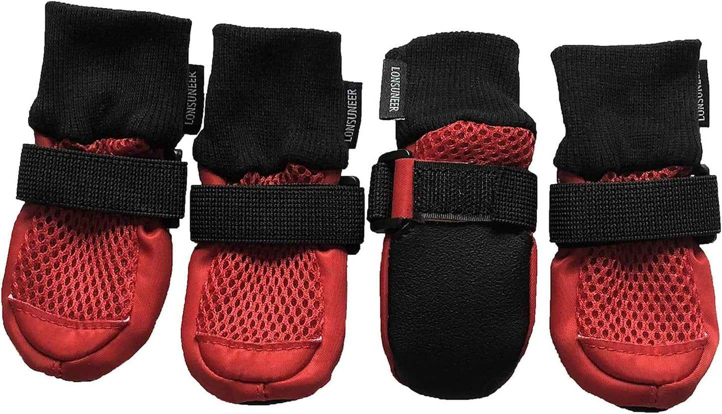 LONSUNEER Dog Boots Breathable Protect Paws Soft Nonslip Soles Set of 4 Size Large Color Red Animals & Pet Supplies > Pet Supplies > Dog Supplies > Dog Apparel Lifeful Red X-Small 