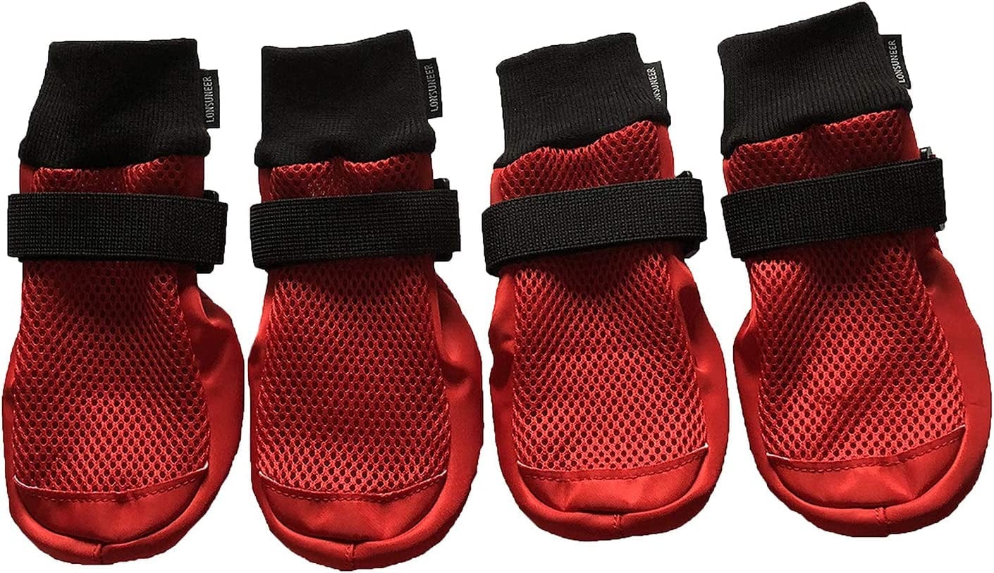 LONSUNEER Dog Boots Breathable Protect Paws Soft Nonslip Soles Set of 4 Size Large Color Red Animals & Pet Supplies > Pet Supplies > Dog Supplies > Dog Apparel Lifeful Red X-Large 
