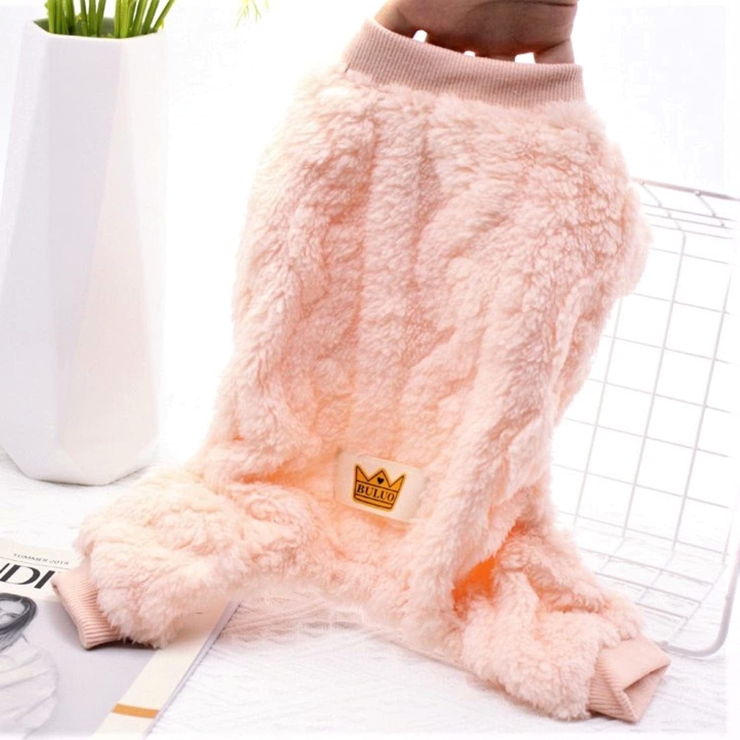 Loyanyy Plush Dog Pajamas for Cold Weather 4 Legged Clothes for Dog Cat Stretchy Puppy Kitten Onesie with Buttons Warm Soft Pet Jumpsuit Winter Coat Pink Medium Animals & Pet Supplies > Pet Supplies > Dog Supplies > Dog Apparel Loyanyy   