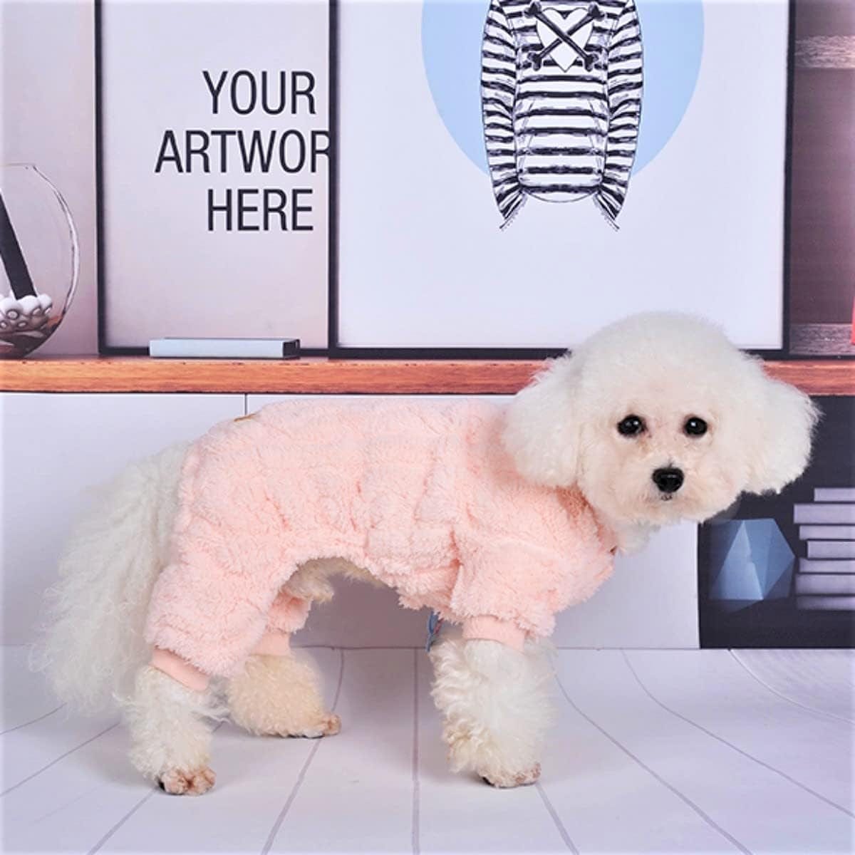 Loyanyy Plush Dog Pajamas for Cold Weather 4 Legged Clothes for Dog Cat Stretchy Puppy Kitten Onesie with Buttons Warm Soft Pet Jumpsuit Winter Coat Pink Medium Animals & Pet Supplies > Pet Supplies > Dog Supplies > Dog Apparel Loyanyy   