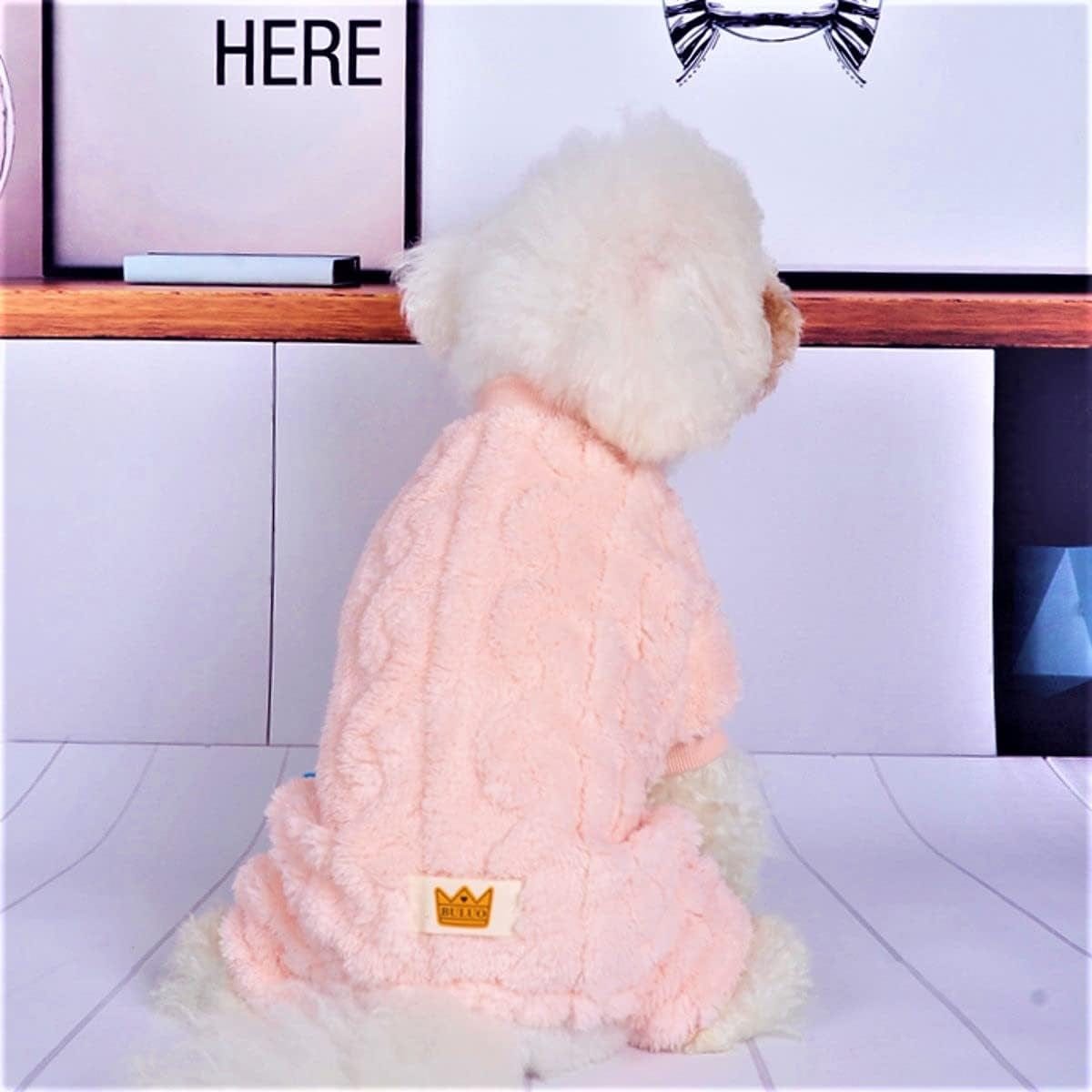 Loyanyy Plush Dog Pajamas for Cold Weather 4 Legged Clothes for Dog Cat Stretchy Puppy Kitten Onesie with Buttons Warm Soft Pet Jumpsuit Winter Coat Pink Medium Animals & Pet Supplies > Pet Supplies > Dog Supplies > Dog Apparel Loyanyy   