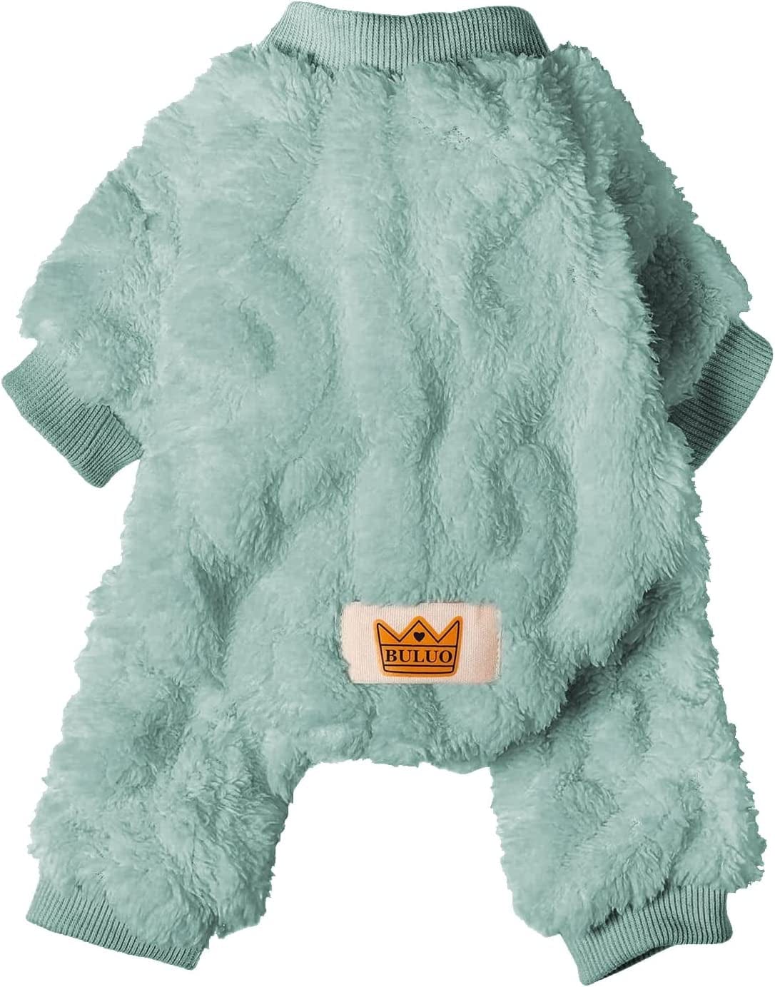 Loyanyy Plush Dog Pajamas for Cold Weather 4 Legged Clothes for Dog Cat Stretchy Puppy Kitten Onesie with Buttons Warm Soft Pet Jumpsuit Winter Coat Pink Medium Animals & Pet Supplies > Pet Supplies > Dog Supplies > Dog Apparel Loyanyy Green X-Large 