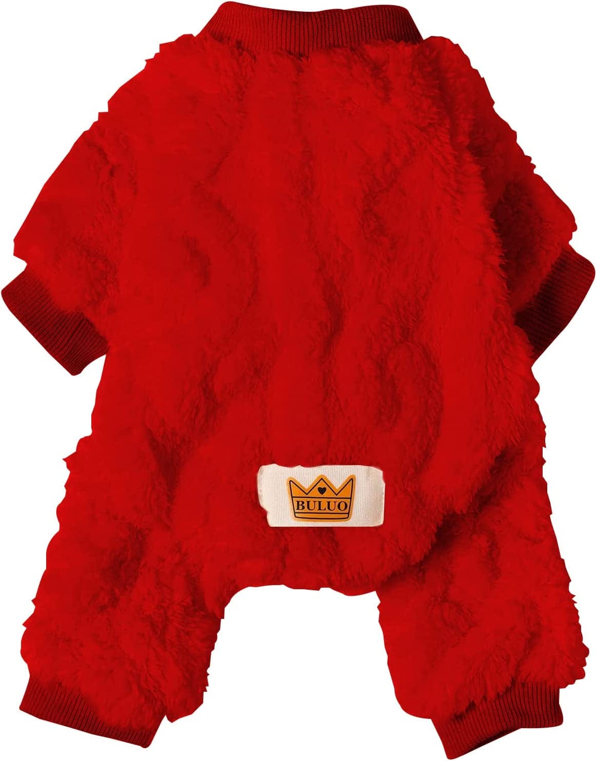 Loyanyy Plush Dog Pajamas for Cold Weather 4 Legged Clothes for Dog Cat Stretchy Puppy Kitten Onesie with Buttons Warm Soft Pet Jumpsuit Winter Coat Pink Medium Animals & Pet Supplies > Pet Supplies > Dog Supplies > Dog Apparel Loyanyy Christmas Red X-Large 