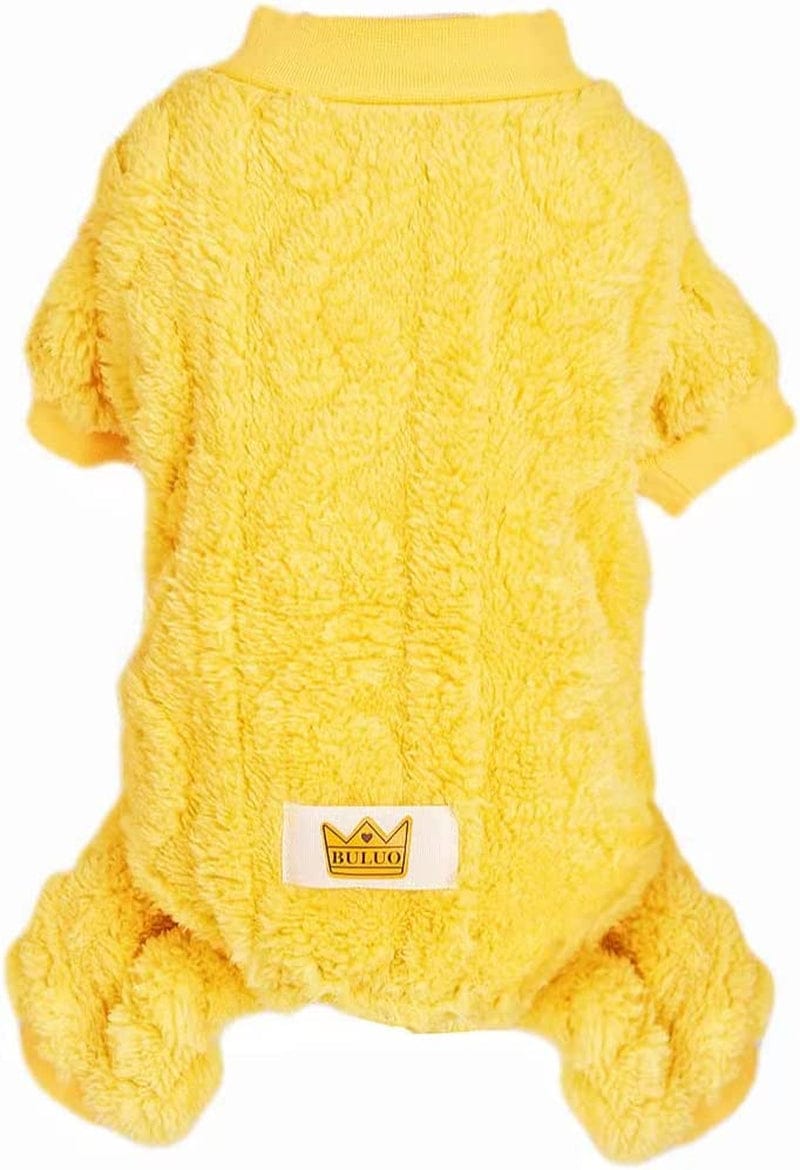 Loyanyy Plush Dog Pajamas for Cold Weather 4 Legged Clothes for Dog Cat Stretchy Puppy Kitten Onesie with Buttons Warm Soft Pet Jumpsuit Winter Coat Pink Medium Animals & Pet Supplies > Pet Supplies > Dog Supplies > Dog Apparel Loyanyy Yellow X-Large 