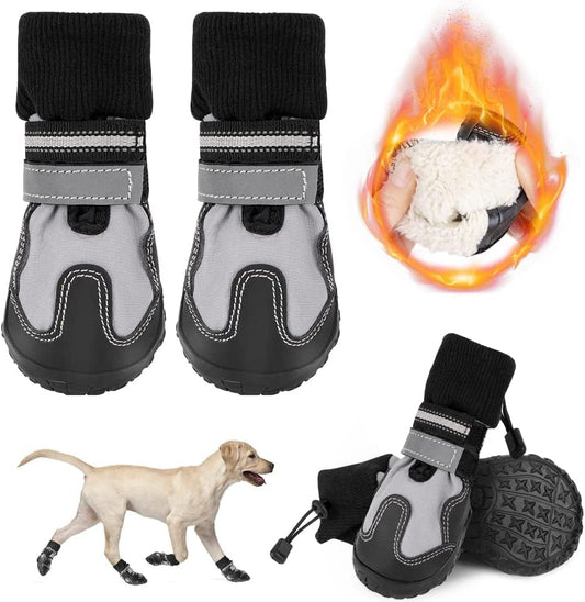 Lukovee Dog Booties, Fleece Lined Winter Dog Shoes for Small Medium Large Size Dogs, Anti-Slip Rubber Boots Waterproof Paw Protector for Outdoor Rain Cold Snow Weather (Grey, Size 6) Animals & Pet Supplies > Pet Supplies > Dog Supplies > Dog Apparel Lukovee Grey Size 7: Width 2.36" - 2.52" 