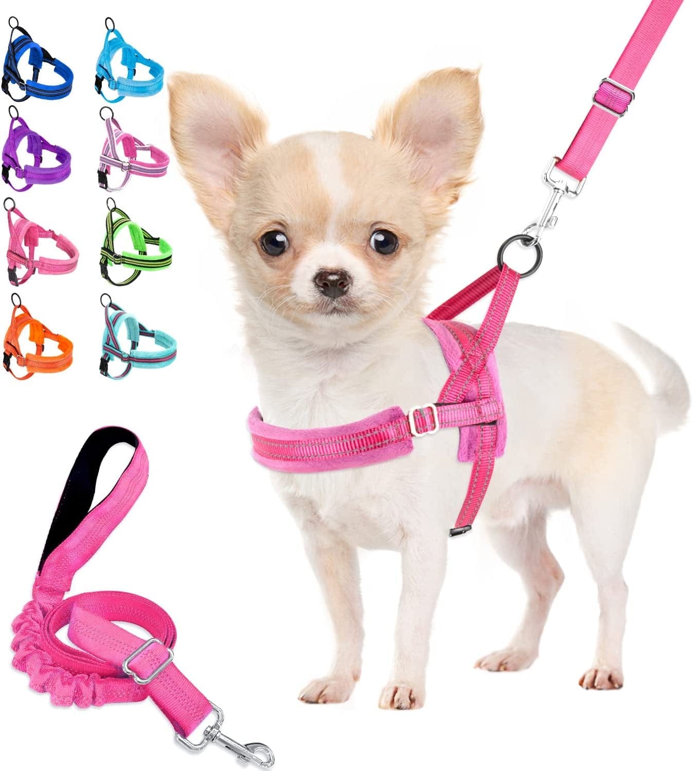 Lukovee Walking Dog Harness and Leash, Heavy Duty Adjustable Puppy Harness Soft Padded Reflective Vest Harness Anti-Twist 4FT Pet Lead Quick Fit Lightweight for Small Dog Cat (Xx-Small, Pink) Animals & Pet Supplies > Pet Supplies > Dog Supplies > Dog Apparel Lukovee B-pink XS ( Chest 14'' ~ 18'') 