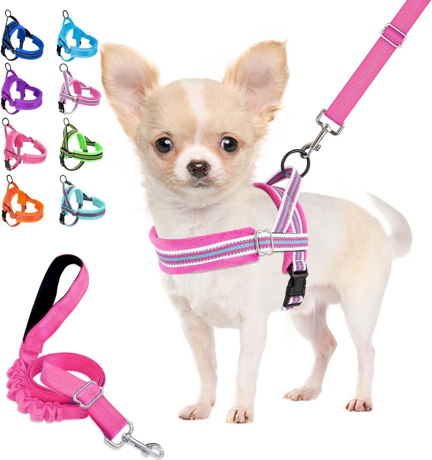 Lukovee Walking Dog Harness and Leash, Heavy Duty Adjustable Puppy Harness Soft Padded Reflective Vest Harness Anti-Twist 4FT Pet Lead Quick Fit Lightweight for Small Dog Cat (Xx-Small, Pink) Animals & Pet Supplies > Pet Supplies > Dog Supplies > Dog Apparel Lukovee Fuchsia - with Stripe S ( Chest 17.5'' ~ 22'') 