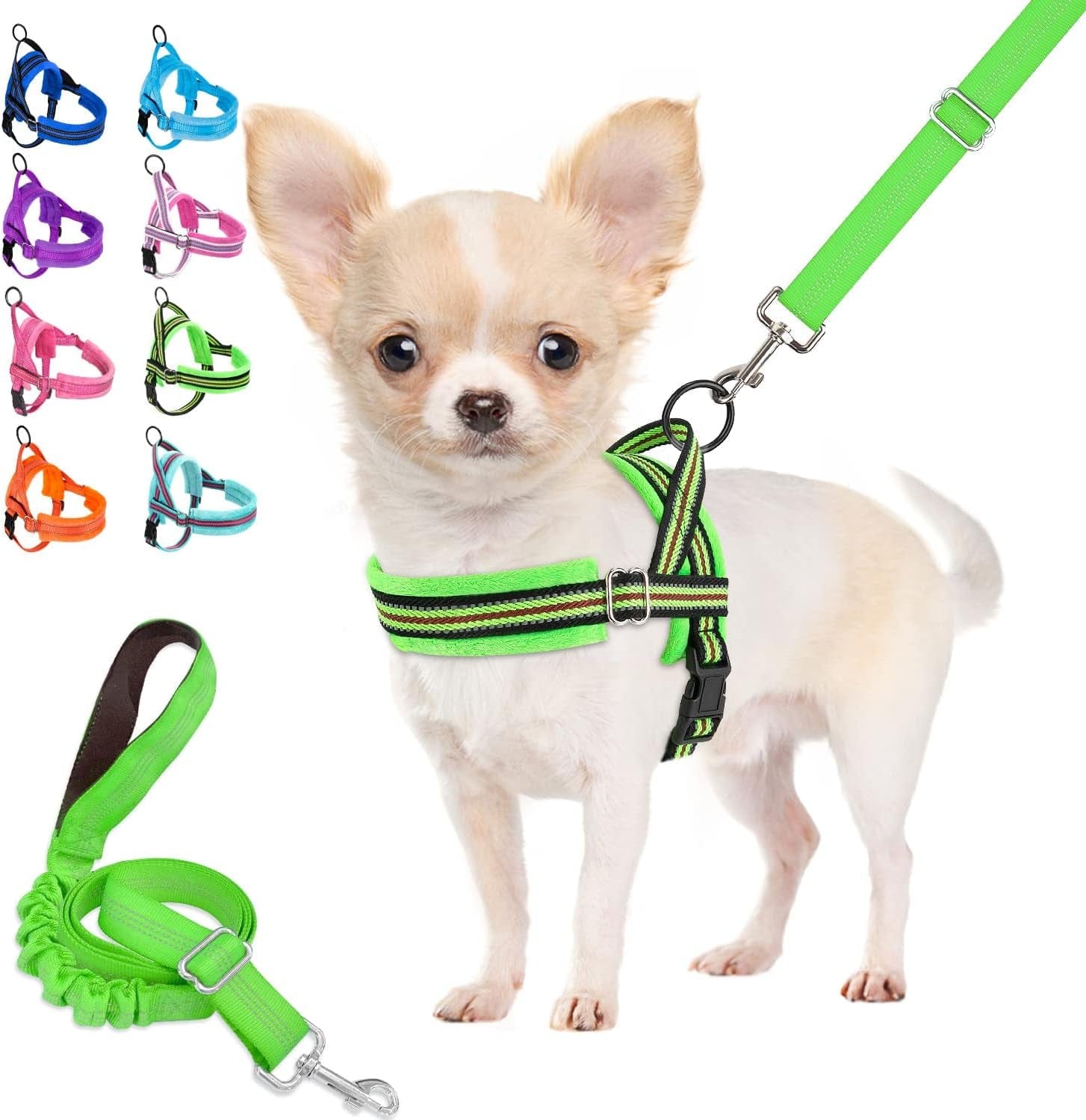 Lukovee Walking Dog Harness and Leash, Heavy Duty Adjustable Puppy Harness Soft Padded Reflective Vest Harness Anti-Twist 4FT Pet Lead Quick Fit Lightweight for Small Dog Cat (Xx-Small, Pink) Animals & Pet Supplies > Pet Supplies > Dog Supplies > Dog Apparel Lukovee Green - with Stripe XXS ( Chest 11.5'' ~ 15'') 