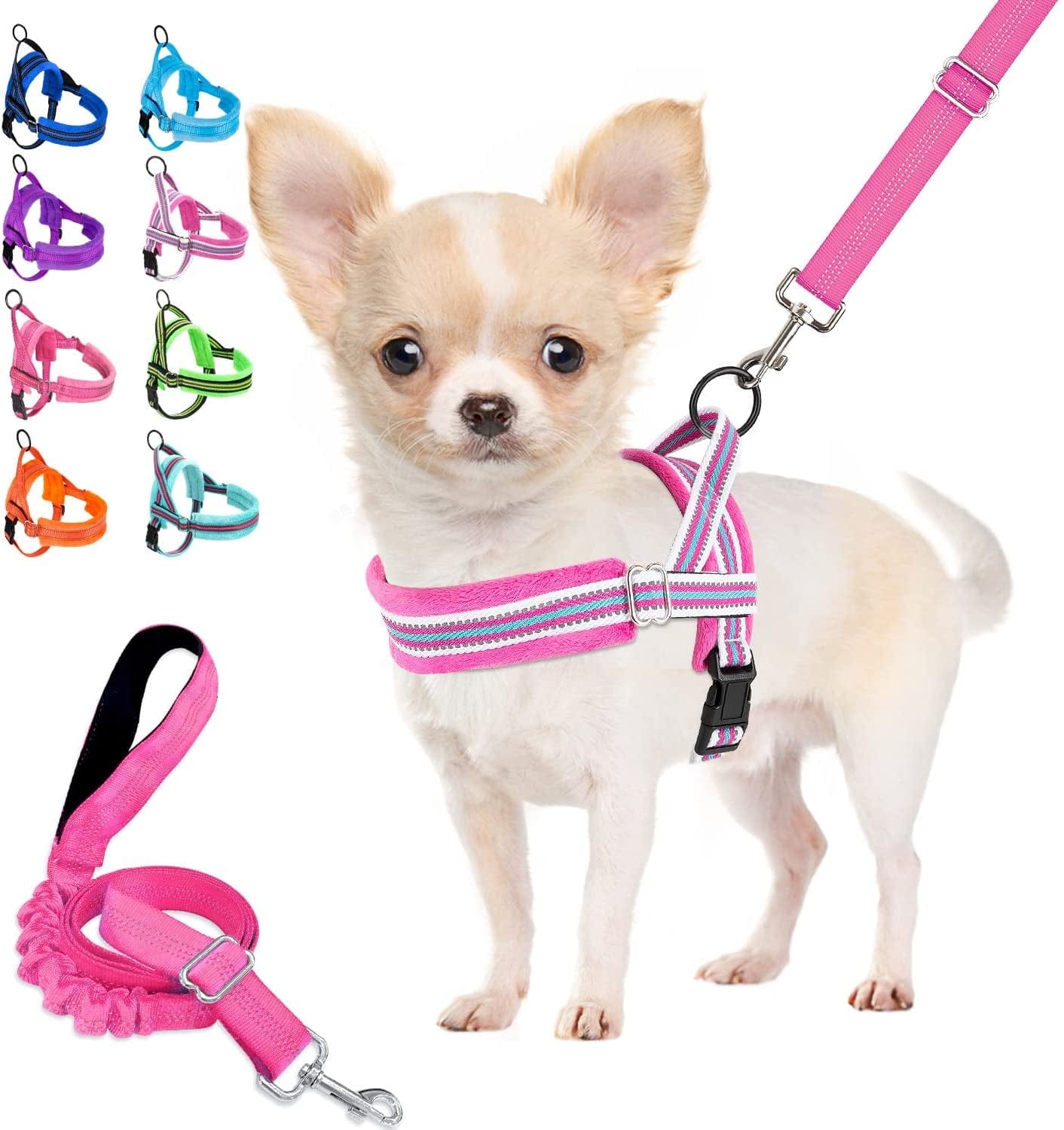 Lukovee Walking Dog Harness and Leash, Heavy Duty Adjustable Puppy Harness Soft Padded Reflective Vest Harness Anti-Twist 4FT Pet Lead Quick Fit Lightweight for Small Dog Cat (Xx-Small, Pink) Animals & Pet Supplies > Pet Supplies > Dog Supplies > Dog Apparel Lukovee Fuchsia - with Stripe XXS ( Chest 11.5'' ~ 15'') 