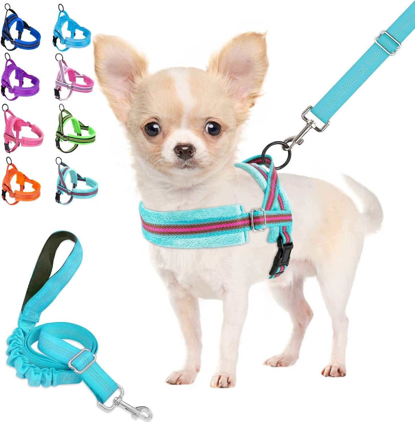 Lukovee Walking Dog Harness and Leash, Heavy Duty Adjustable Puppy Harness Soft Padded Reflective Vest Harness Anti-Twist 4FT Pet Lead Quick Fit Lightweight for Small Dog Cat (Xx-Small, Pink) Animals & Pet Supplies > Pet Supplies > Dog Supplies > Dog Apparel Lukovee Light Blue - with Stripe XXS ( Chest 11.5'' ~ 15'') 