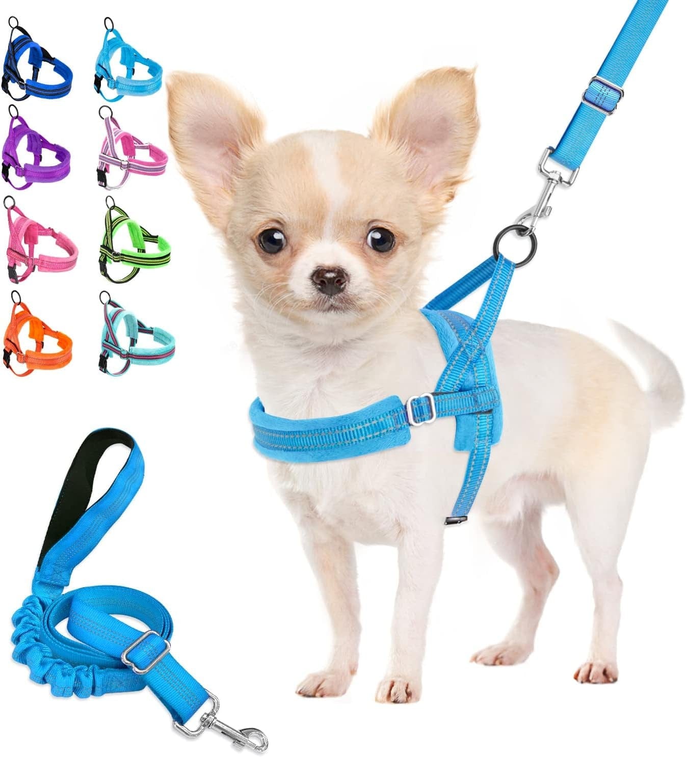 Lukovee Walking Dog Harness and Leash, Heavy Duty Adjustable Puppy Harness Soft Padded Reflective Vest Harness Anti-Twist 4FT Pet Lead Quick Fit Lightweight for Small Dog Cat (Xx-Small, Pink) Animals & Pet Supplies > Pet Supplies > Dog Supplies > Dog Apparel Lukovee Light Blue XS ( Chest 14'' ~ 18'') 