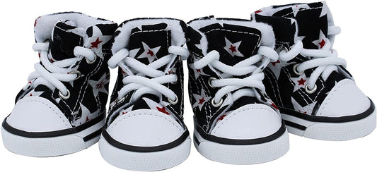 Magicorange 4 Pcs Pet Shoes Puppy Sport Denim Shoes, Outdoor Anti-Slip Sneaker Boot Causal Dog Shoes for Small Medium Size and Large Dogs (#3, Black) Animals & Pet Supplies > Pet Supplies > Dog Supplies > Dog Apparel Magicorange Black #4 