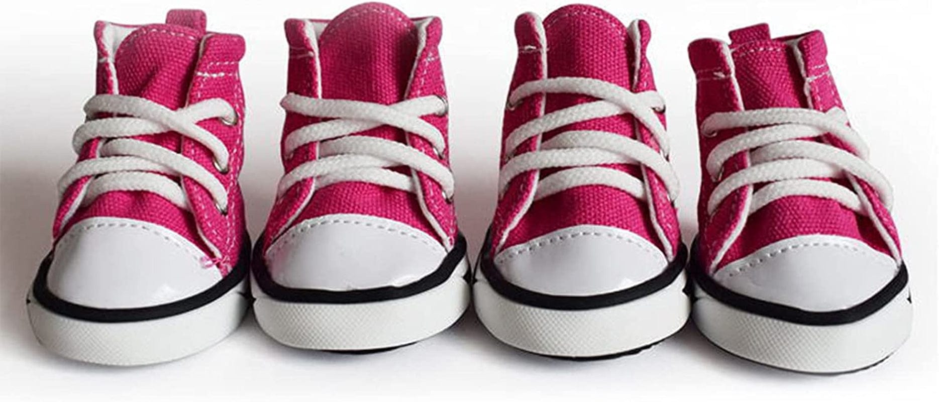 Magicorange 4 Pcs Pet Shoes Puppy Sport Denim Shoes, Outdoor Anti-Slip Sneaker Boot Causal Dog Shoes for Small Medium Size and Large Dogs (#5, Pink) Animals & Pet Supplies > Pet Supplies > Dog Supplies > Dog Apparel Magicorange Pink #5 