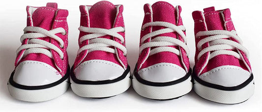 Magicorange 4 Pcs Pet Shoes Puppy Sport Denim Shoes, Outdoor Anti-Slip Sneaker Boot Causal Dog Shoes for Small Medium Size and Large Dogs (#5, Pink) Animals & Pet Supplies > Pet Supplies > Dog Supplies > Dog Apparel Magicorange Pink #5 