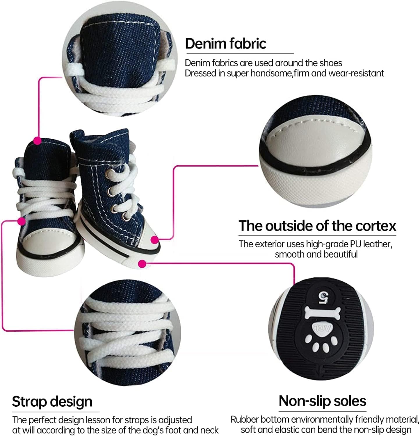 Magicorange 4 Pcs Pet Shoes Puppy Sport Denim Shoes, Outdoor Anti-Slip Sneaker Boot Causal Dog Shoes for Small Medium Size and Large Dogs (#5, Pink) Animals & Pet Supplies > Pet Supplies > Dog Supplies > Dog Apparel Magicorange   
