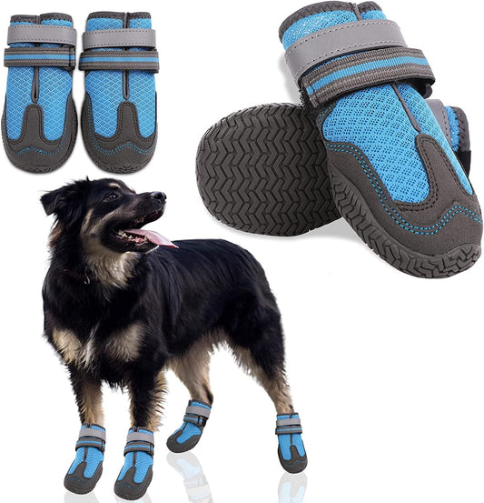 MAZORT Dog Shoes for Hot Pavement, Anti-Slip Breathable Dog Boots with Reflective & Adjustable Straps, Puppy Booties Paw Protectors for Medium Large Dogs, 4Pcs (6#, Blue) Animals & Pet Supplies > Pet Supplies > Dog Supplies > Dog Apparel MAZORT Blue 6# 