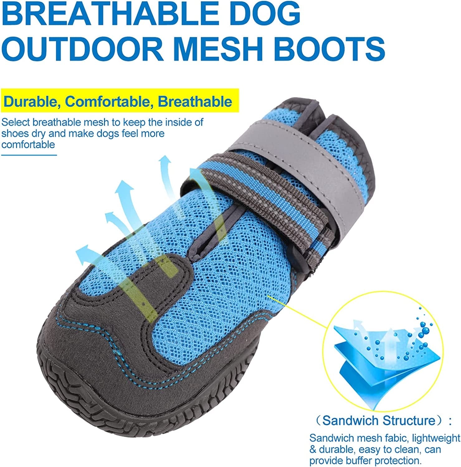MAZORT Dog Shoes for Hot Pavement, Anti-Slip Breathable Dog Boots with Reflective & Adjustable Straps, Puppy Booties Paw Protectors for Medium Large Dogs, 4Pcs (6#, Blue) Animals & Pet Supplies > Pet Supplies > Dog Supplies > Dog Apparel MAZORT   
