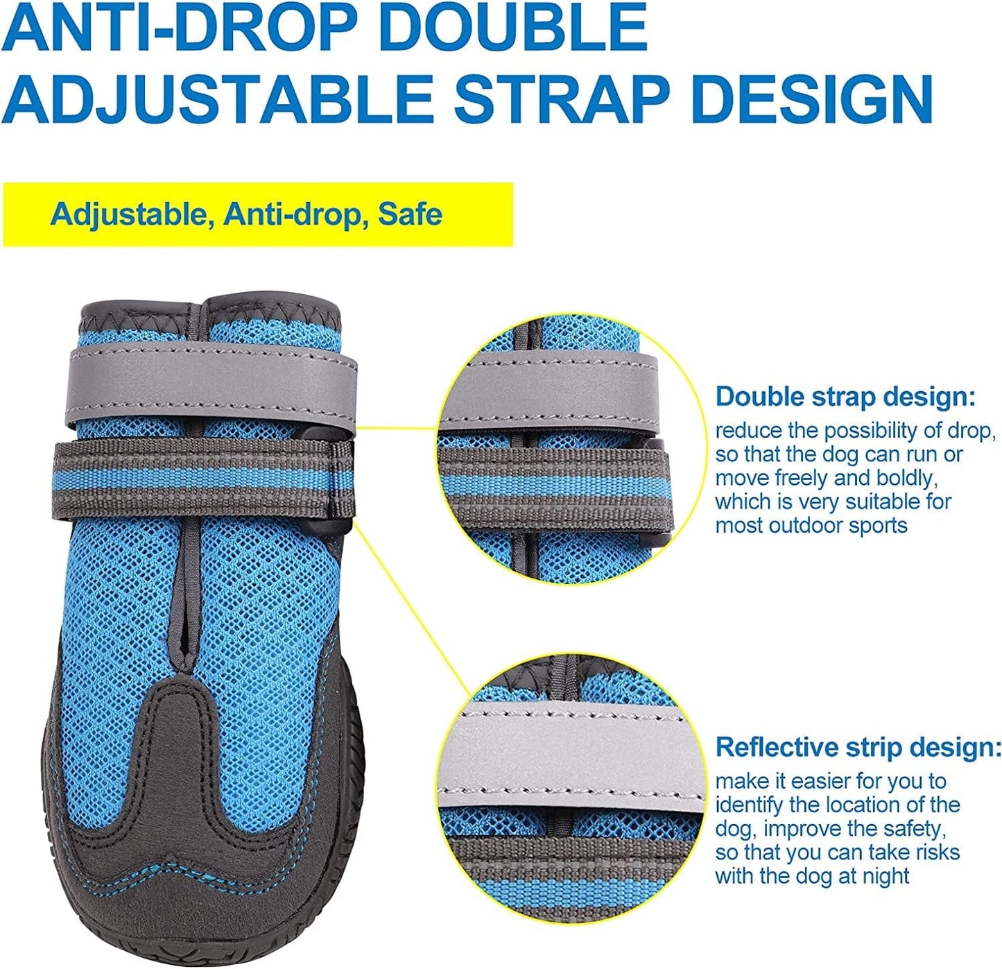 MAZORT Dog Shoes for Hot Pavement, Anti-Slip Breathable Dog Boots with Reflective & Adjustable Straps, Puppy Booties Paw Protectors for Medium Large Dogs, 4Pcs (6#, Blue) Animals & Pet Supplies > Pet Supplies > Dog Supplies > Dog Apparel MAZORT   