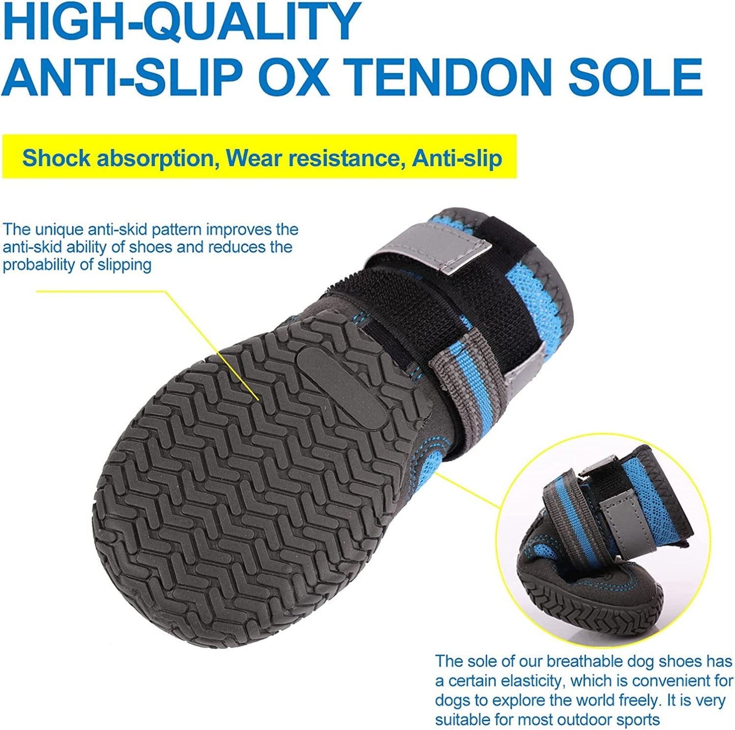 MAZORT Dog Shoes for Hot Pavement, Anti-Slip Breathable Dog Boots with Reflective & Adjustable Straps, Puppy Booties Paw Protectors for Medium Large Dogs, 4Pcs (6#, Blue) Animals & Pet Supplies > Pet Supplies > Dog Supplies > Dog Apparel MAZORT   