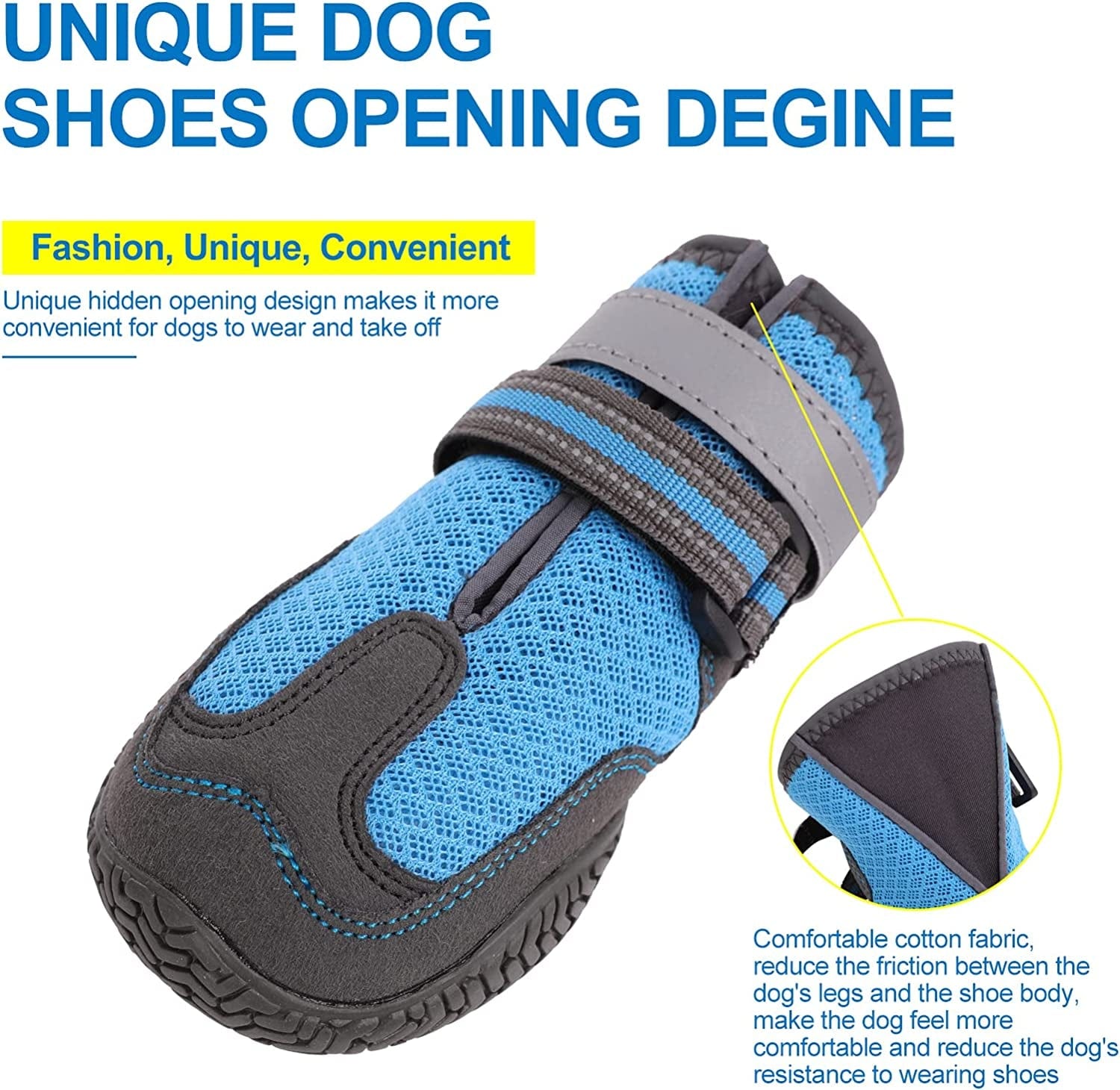 MAZORT Dog Shoes for Hot Pavement, Anti-Slip Breathable Dog Boots with Reflective & Adjustable Straps, Puppy Booties Paw Protectors for Medium Large Dogs, 4Pcs (6#, Blue) Animals & Pet Supplies > Pet Supplies > Dog Supplies > Dog Apparel MAZORT   