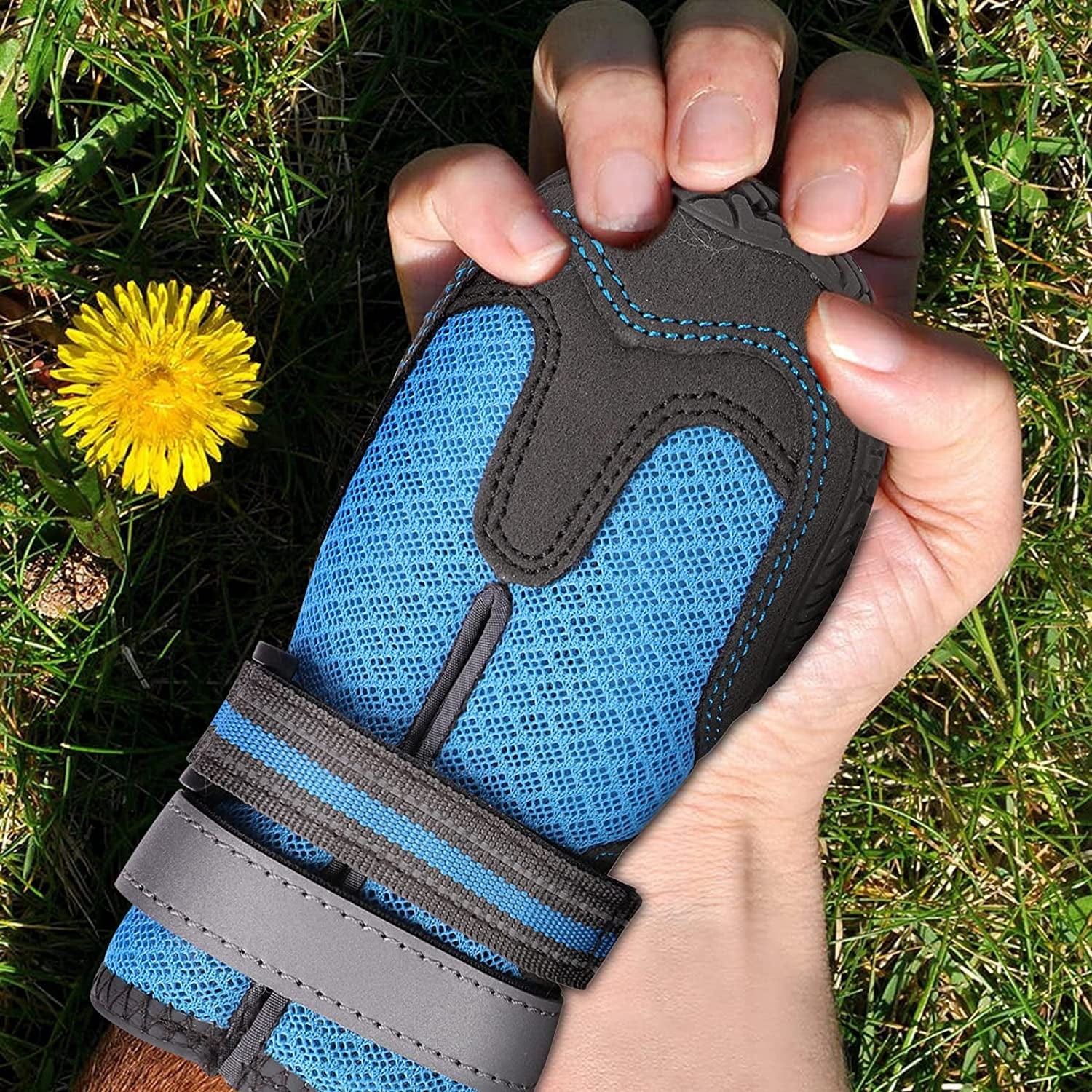 MAZORT Dog Shoes for Hot Pavement, Anti-Slip Breathable Dog Boots with Reflective & Adjustable Straps, Puppy Booties Paw Protectors for Medium Large Dogs, 4Pcs (6#, Blue) Animals & Pet Supplies > Pet Supplies > Dog Supplies > Dog Apparel MAZORT   