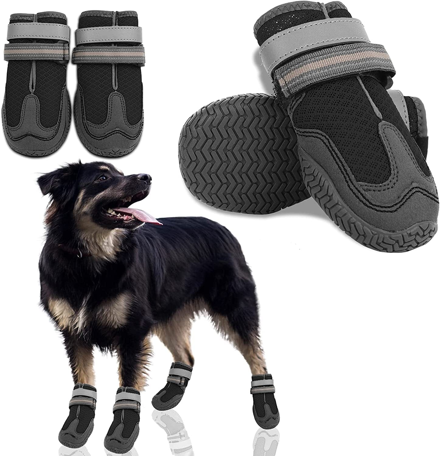 MAZORT Dog Shoes for Hot Pavement, Anti-Slip Breathable Dog Boots with Reflective & Adjustable Straps, Puppy Booties Paw Protectors for Medium Large Dogs, 4Pcs (6#, Blue) Animals & Pet Supplies > Pet Supplies > Dog Supplies > Dog Apparel MAZORT Black 7# 