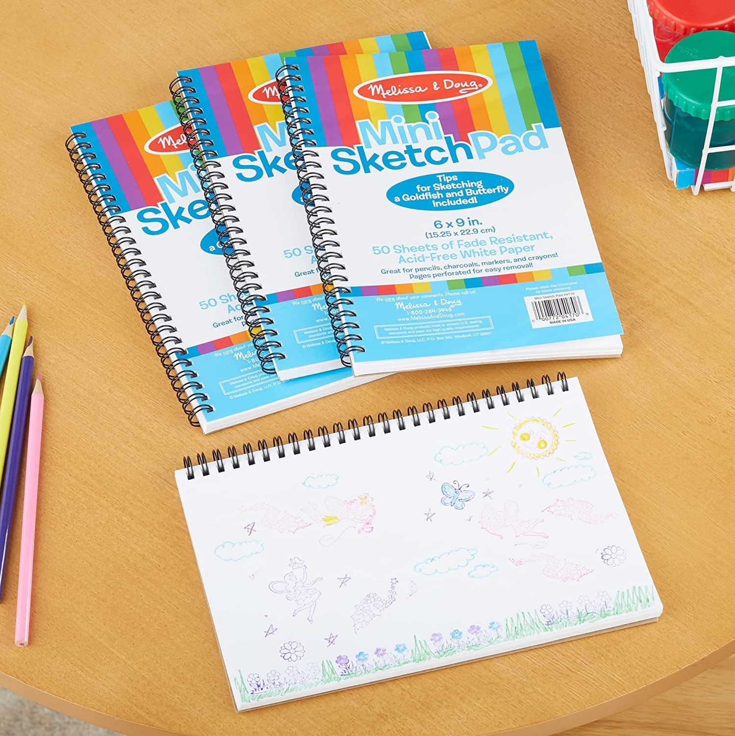 Melissa & Doug Mini-Sketch Spiral-Bound Pad (6 x 9 inches) - 4-Pack -  Sketch Book For Kids, Drawing Paper, Drawing And Coloring Pads, Art Supplies