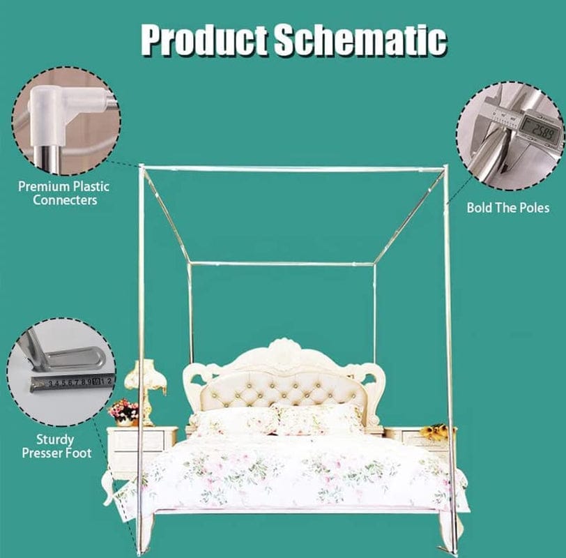 Mengersi Silver Canopy Bed Frame Post Full Size Stainless Steel Four Corner Bed Mosquito Net Frame Bracket Fit for Metal Bed Wood Bed Animals & Pet Supplies > Pet Supplies > Dog Supplies > Dog Apparel Mengersi   