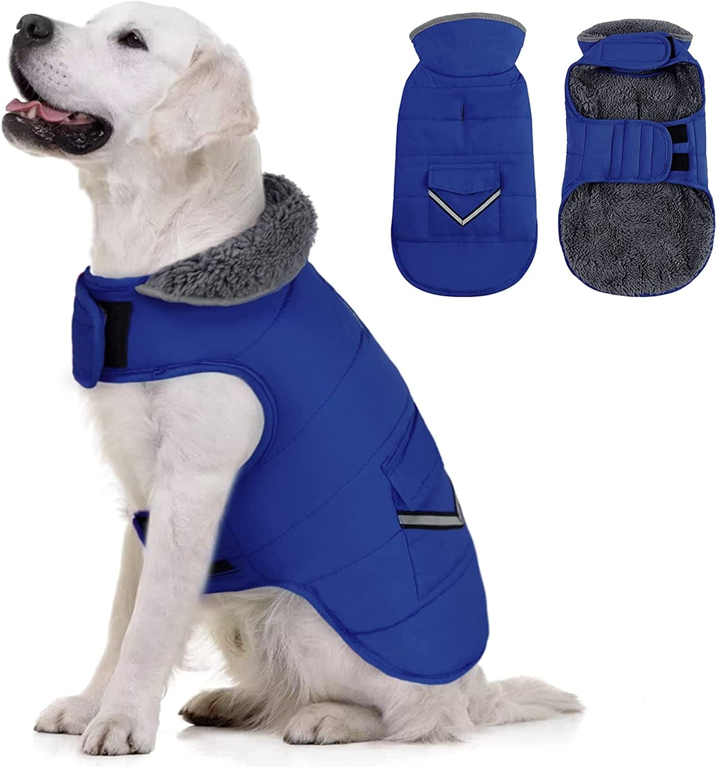 MIGOHI Warm Dog Coat, Winter Dog Jacket for Cold Weather, Reflective Windproof Dog Fleece Vest Thick Dog Apparel with Leash Hole and Furry Collar for Puppy Small Medium Large Dogs, Purple M Animals & Pet Supplies > Pet Supplies > Dog Supplies > Dog Apparel MIGOHI Blue X-Small 