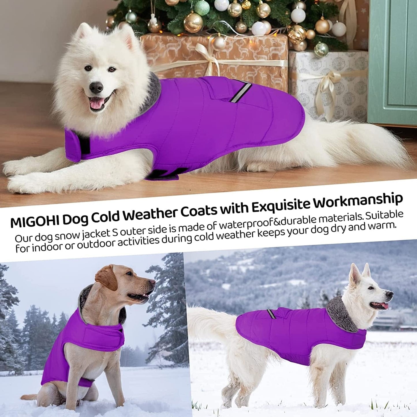 MIGOHI Warm Dog Coat, Winter Dog Jacket for Cold Weather, Reflective Windproof Dog Fleece Vest Thick Dog Apparel with Leash Hole and Furry Collar for Puppy Small Medium Large Dogs, Purple M Animals & Pet Supplies > Pet Supplies > Dog Supplies > Dog Apparel MIGOHI   