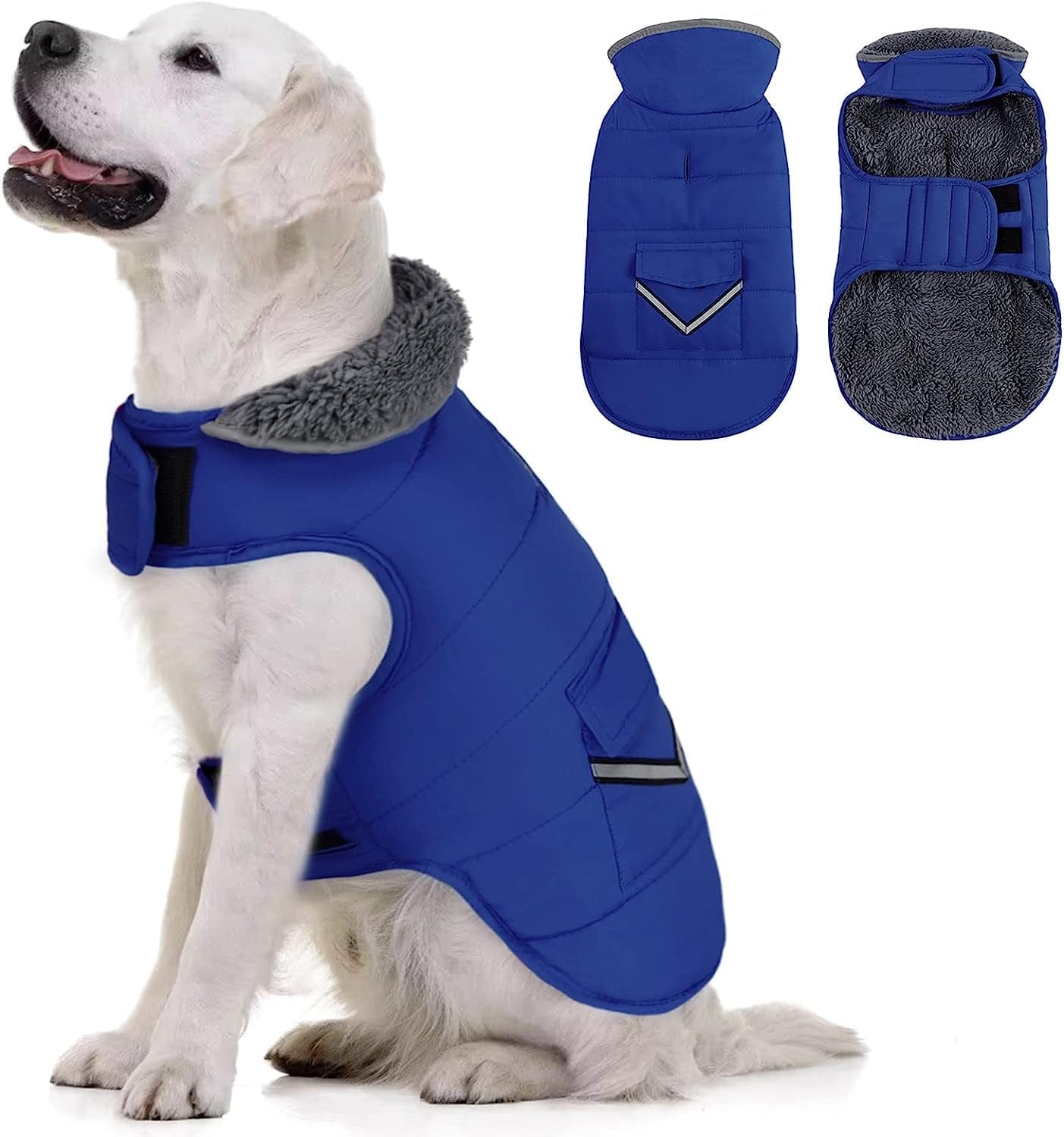 MIGOHI Warm Dog Coat, Winter Dog Jacket for Cold Weather, Reflective Windproof Dog Fleece Vest Thick Dog Apparel with Leash Hole and Furry Collar for Puppy Small Medium Large Dogs, Purple M Animals & Pet Supplies > Pet Supplies > Dog Supplies > Dog Apparel MIGOHI Blue Small 