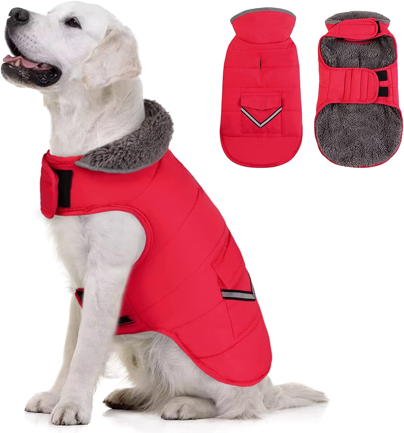 MIGOHI Warm Dog Coat, Winter Dog Jacket for Cold Weather, Reflective Windproof Dog Fleece Vest Thick Dog Apparel with Leash Hole and Furry Collar for Puppy Small Medium Large Dogs, Purple M Animals & Pet Supplies > Pet Supplies > Dog Supplies > Dog Apparel MIGOHI Red Small 