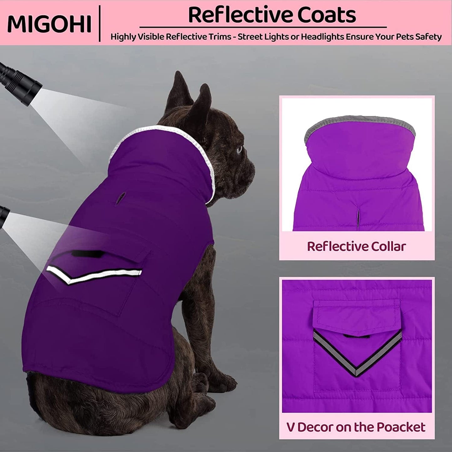 MIGOHI Warm Dog Coat, Winter Dog Jacket for Cold Weather, Reflective Windproof Dog Fleece Vest Thick Dog Apparel with Leash Hole and Furry Collar for Puppy Small Medium Large Dogs, Purple M Animals & Pet Supplies > Pet Supplies > Dog Supplies > Dog Apparel MIGOHI   