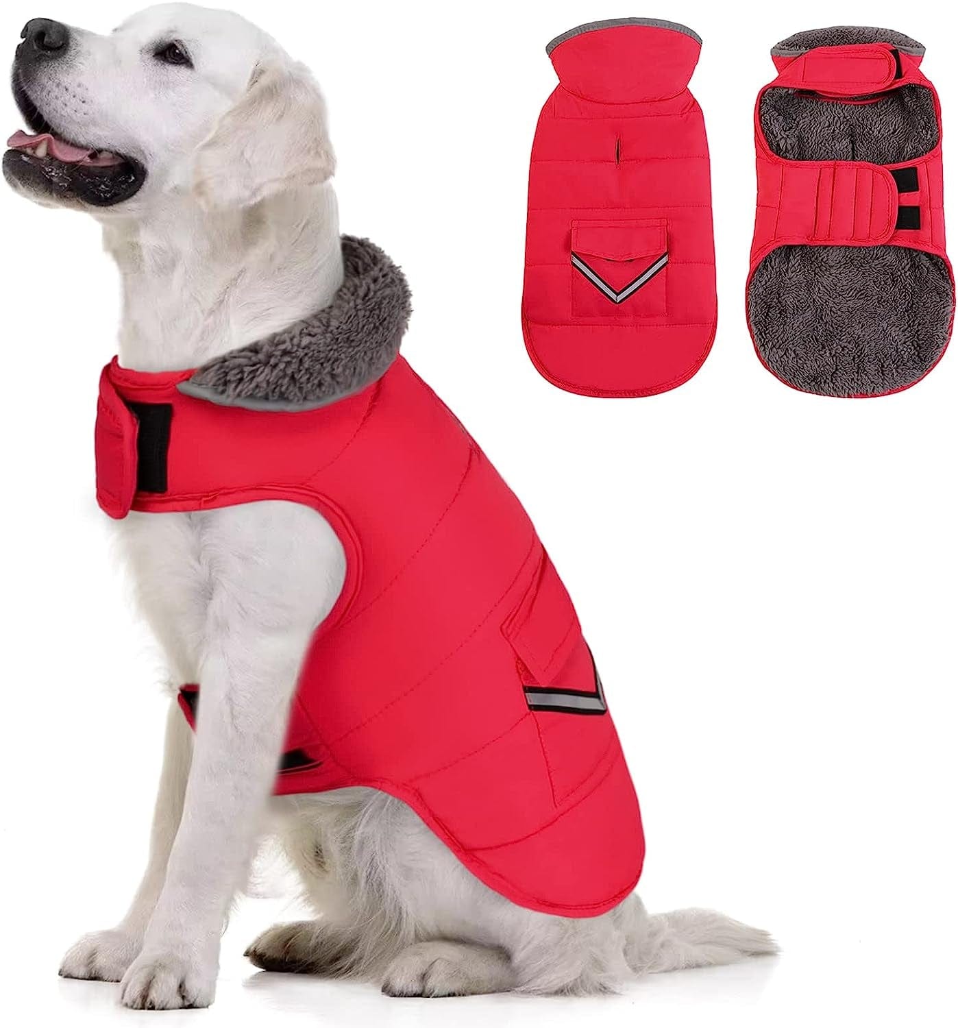 MIGOHI Warm Dog Coat, Winter Dog Jacket for Cold Weather, Reflective Windproof Dog Fleece Vest Thick Dog Apparel with Leash Hole and Furry Collar for Puppy Small Medium Large Dogs, Purple M Animals & Pet Supplies > Pet Supplies > Dog Supplies > Dog Apparel MIGOHI Red X-Small 