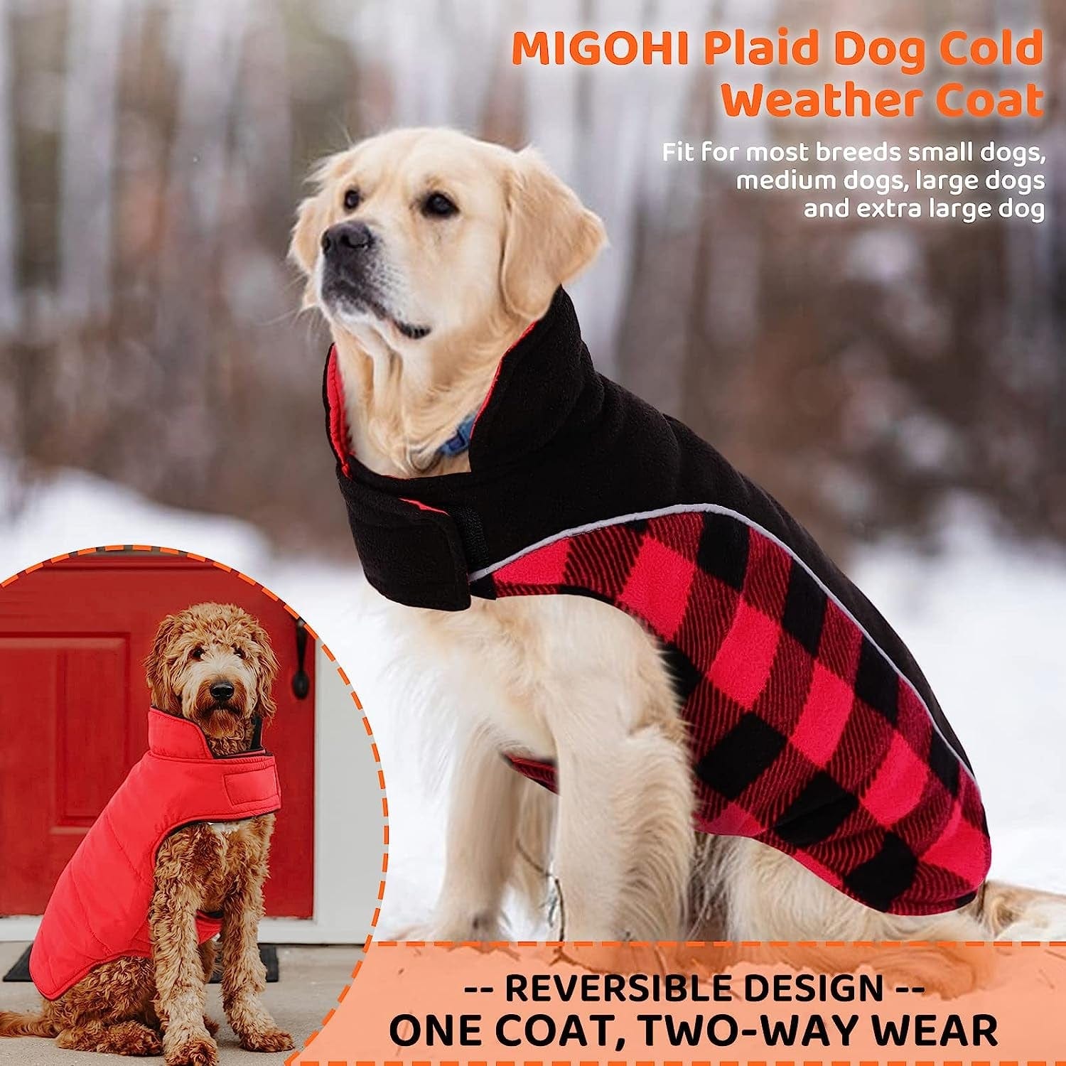 MIGOHI Winter Dog Coat, Reversible Waterproof Reflective Dog Jacket, British Style Dog Clothes for Cold Weather, Warm Pet Vest for Small Medium Large Dog for Winter Animals & Pet Supplies > Pet Supplies > Dog Supplies > Dog Apparel MIGOHI   
