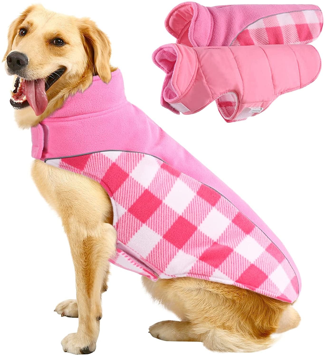 MIGOHI Winter Dog Coat, Reversible Waterproof Reflective Dog Jacket, British Style Dog Clothes for Cold Weather, Warm Pet Vest for Small Medium Large Dog for Winter Animals & Pet Supplies > Pet Supplies > Dog Supplies > Dog Apparel MIGOHI Pink L (Back: 16.9'', Chest: 20.9''-24.8'') 