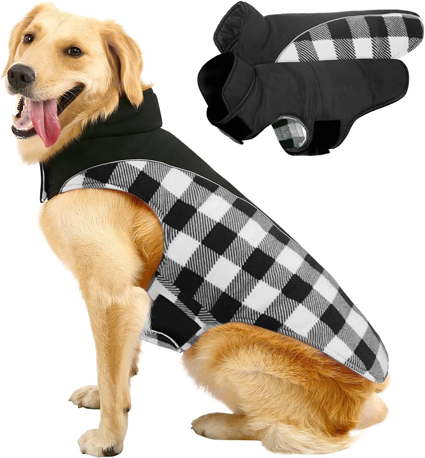 MIGOHI Winter Dog Coat, Reversible Waterproof Reflective Dog Jacket, British Style Dog Clothes for Cold Weather, Warm Pet Vest for Small Medium Large Dog for Winter Animals & Pet Supplies > Pet Supplies > Dog Supplies > Dog Apparel MIGOHI Black XL (Back: 20.1'', Chest: 24.8''-29.5'') 