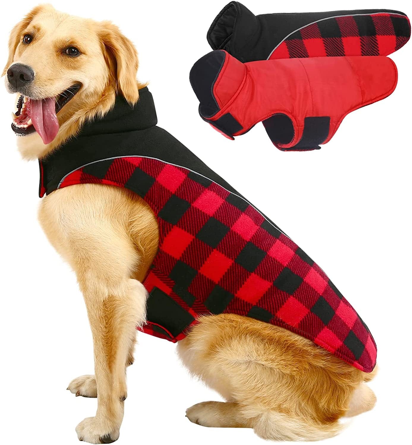 MIGOHI Winter Dog Coat, Reversible Waterproof Reflective Dog Jacket, British Style Dog Clothes for Cold Weather, Warm Pet Vest for Small Medium Large Dog for Winter Animals & Pet Supplies > Pet Supplies > Dog Supplies > Dog Apparel MIGOHI Red XL (Back: 20.1'', Chest: 24.8''-29.5'') 