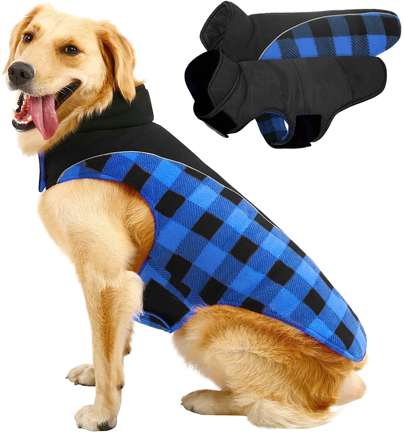 MIGOHI Winter Dog Coat, Reversible Waterproof Reflective Dog Jacket, British Style Dog Clothes for Cold Weather, Warm Pet Vest for Small Medium Large Dog for Winter Animals & Pet Supplies > Pet Supplies > Dog Supplies > Dog Apparel MIGOHI Blue XL (Back: 20.1'', Chest: 24.8''-29.5'') 