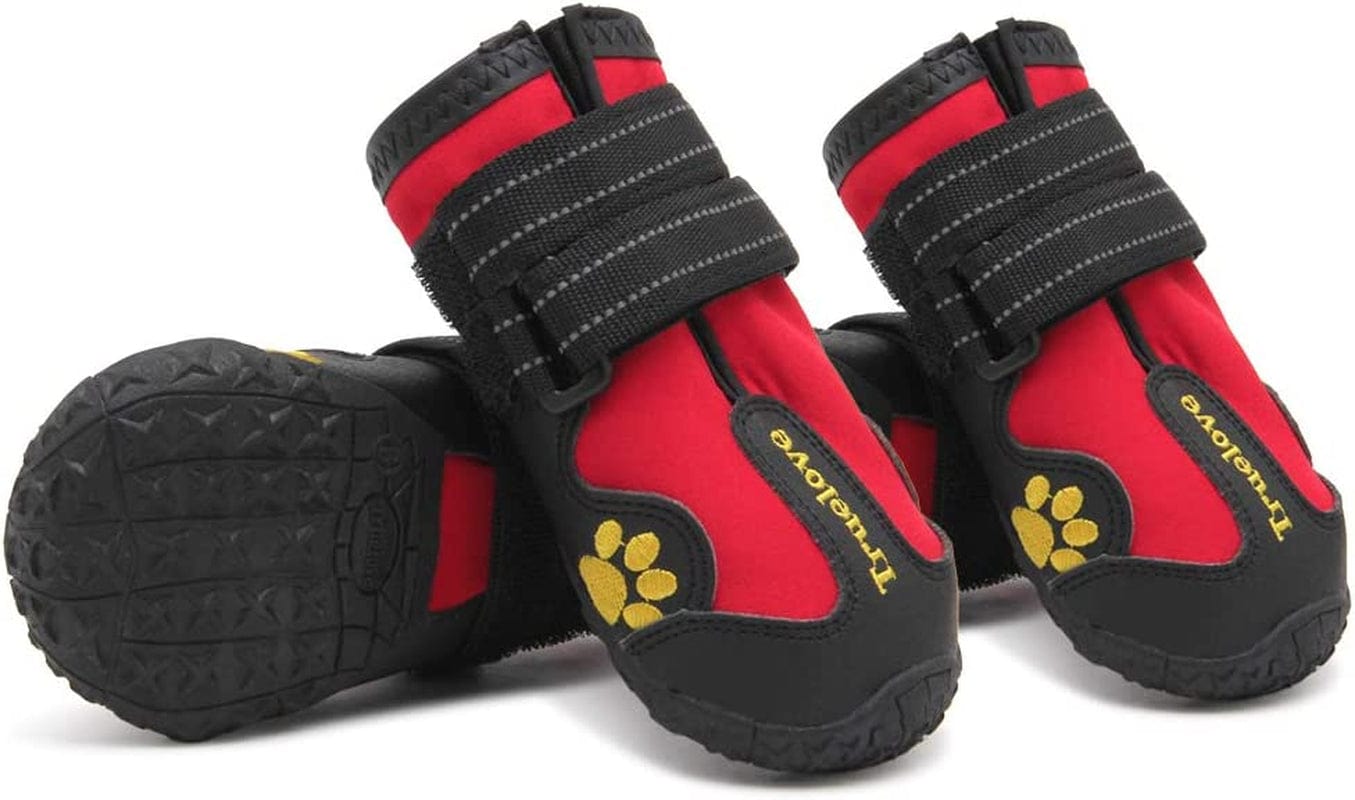 MOKCCI Truelove Dog Boots Waterproof Dog Shoes with Reflective Straps for Small Medium Large Animals & Pet Supplies > Pet Supplies > Dog Supplies > Dog Apparel MOKCCI Red Size 8 (Pack of 4) 