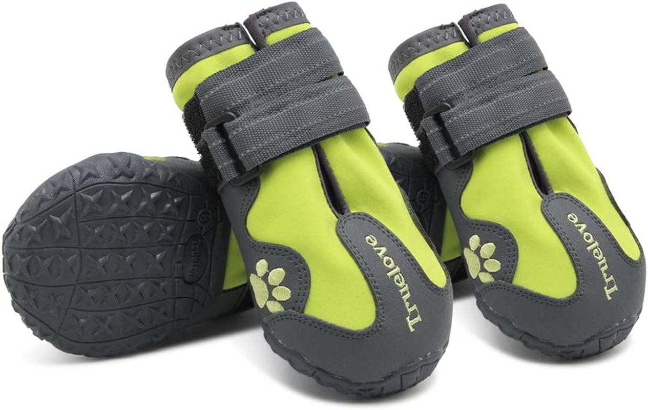 MOKCCI Truelove Dog Boots Waterproof Dog Shoes with Reflective Straps for Small Medium Large Animals & Pet Supplies > Pet Supplies > Dog Supplies > Dog Apparel MOKCCI Green Size 5 (Pack of 4) 