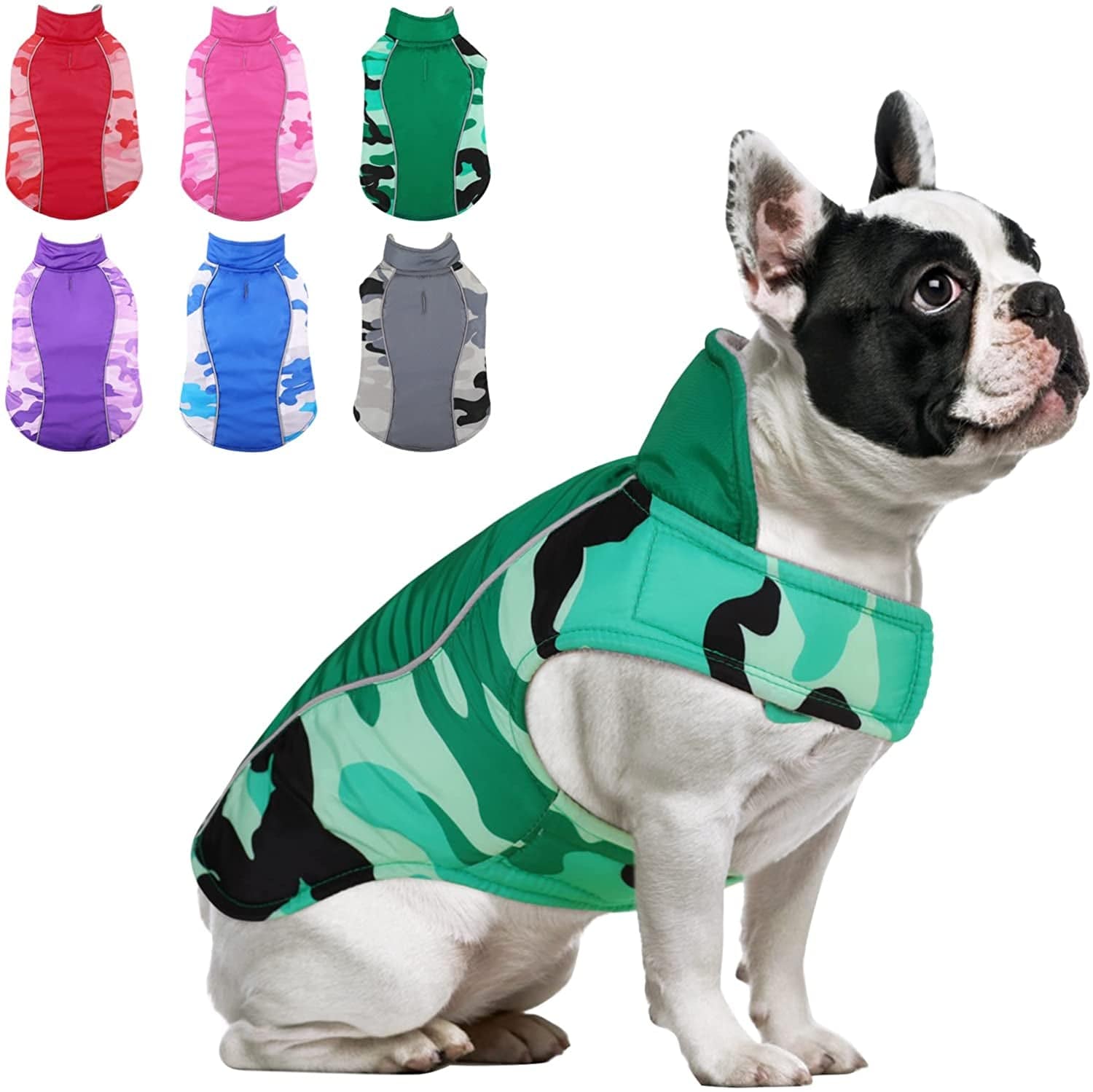 MORVIGIVE Camo Fleece Lining Winter Dog Coats, Reversible Waterproof Puppy Snow Jackets with Reflective Strips & Harness Hole, Windproof Warm Pet Vest Apparel for Small Medium Large Dogs Purple 2XL Animals & Pet Supplies > Pet Supplies > Dog Supplies > Dog Apparel MORVIGIVE Green X-Small 